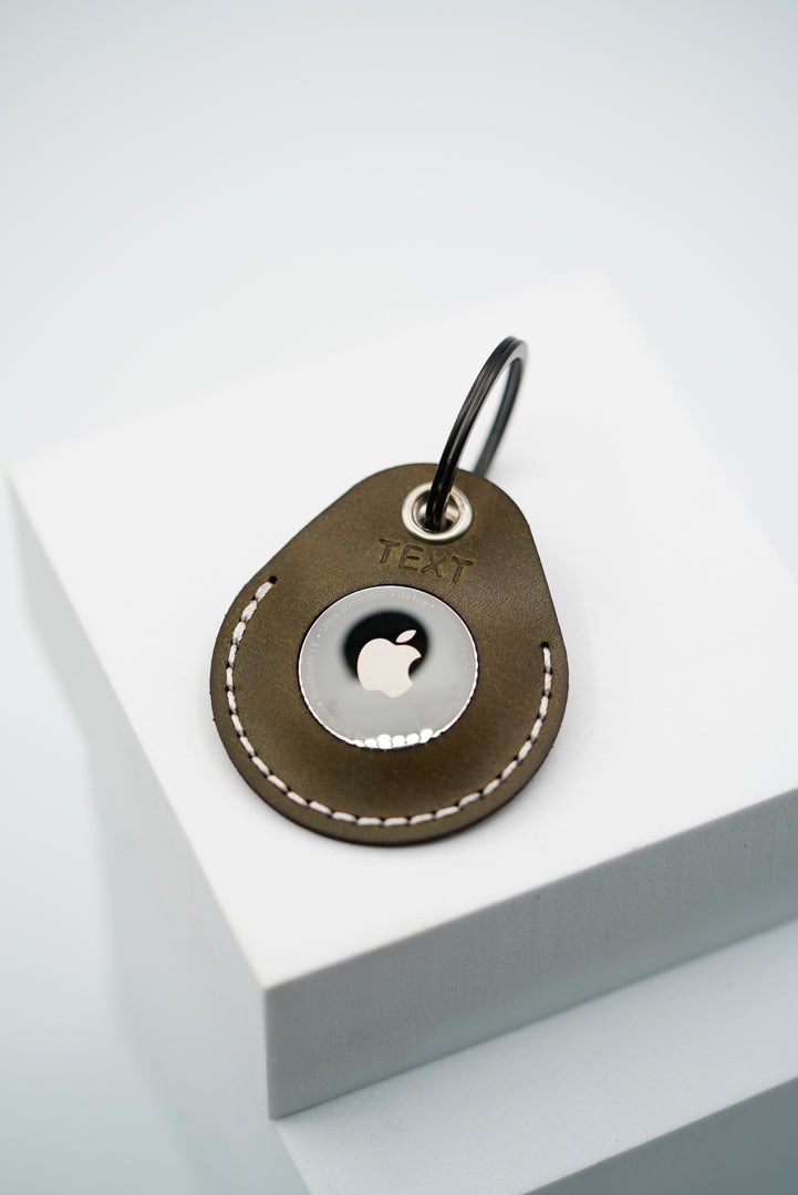 Personalised Handmade Leather AirTag Case - Olive