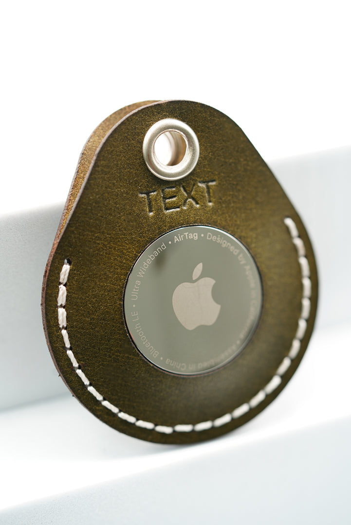 Personalised Handmade Leather AirTag Case - Olive