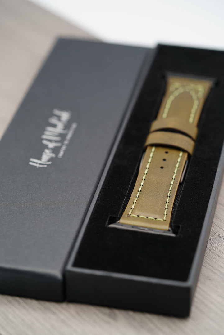 Leather Apple Watch Strap - Handmade - Olive