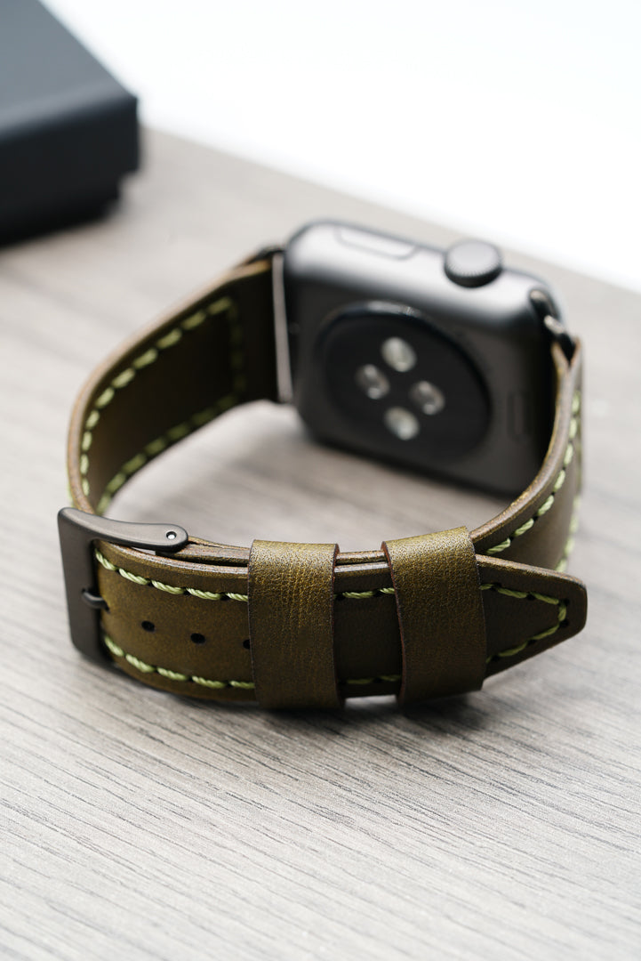 Leather Apple Watch Strap - Handmade - Olive