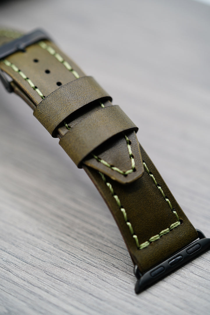 Leather Apple Watch Strap - Handmade - Olive
