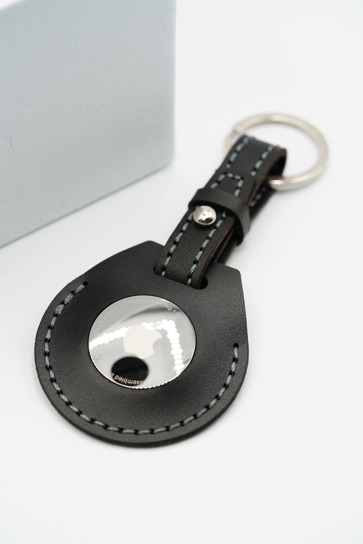 Handmade Leather AirTag Case - Black (Stitched loop)