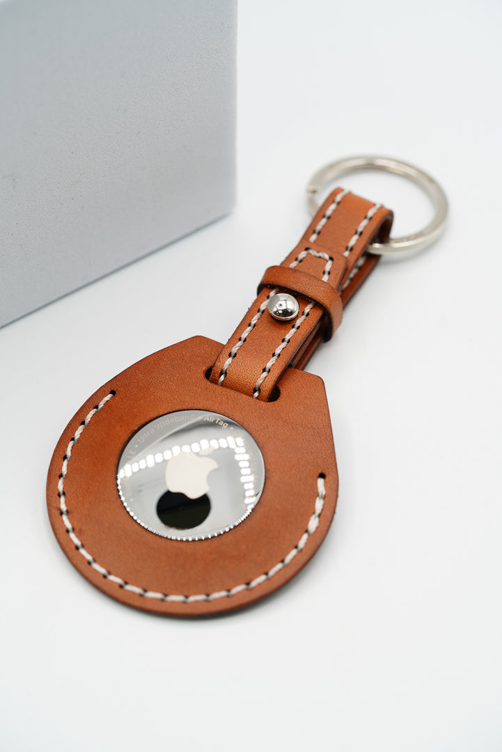 Handmade Leather AirTag Case - Buck Brown (Stitched loop)