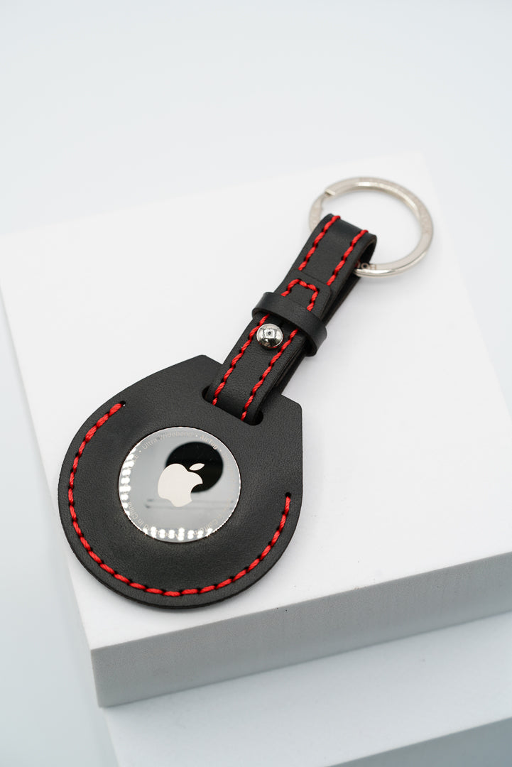 Handmade Leather AirTag Case - Black (Stitched loop)