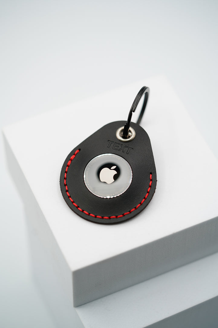 Personalised Handmade Leather AirTag Case - Black