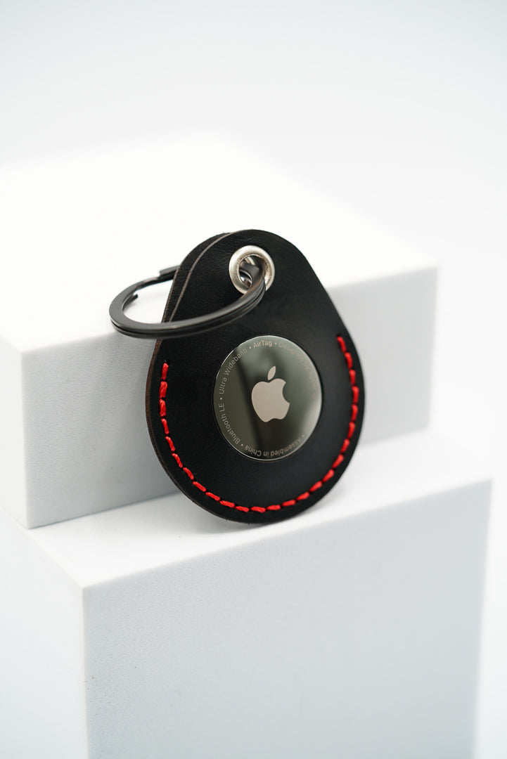 Personalised Handmade Leather AirTag Case - Black