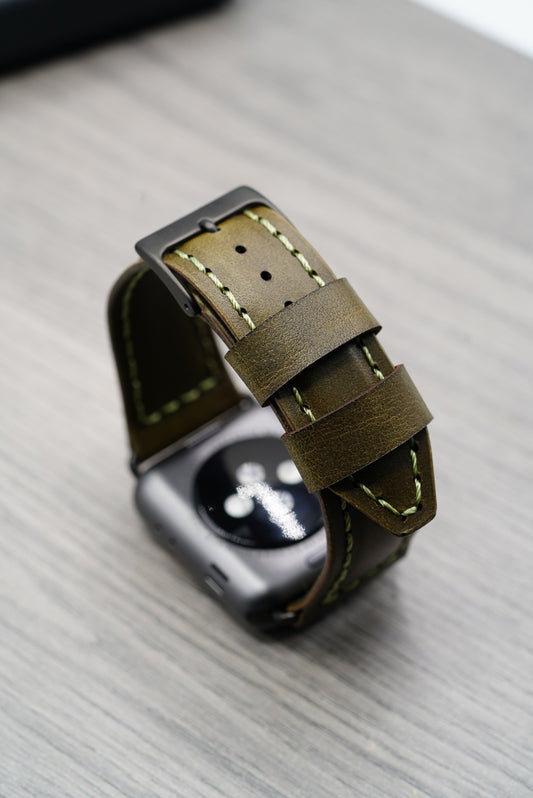 Leather Apple Watch Strap - Handmade - Olive