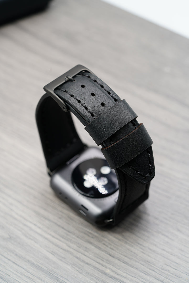 Leather Apple Watch Strap - Handmade - Black