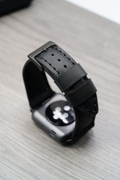 Leather Apple Watch Strap - Handmade - Black