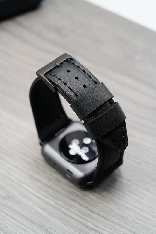 Leather Apple Watch Strap - Handmade - Black