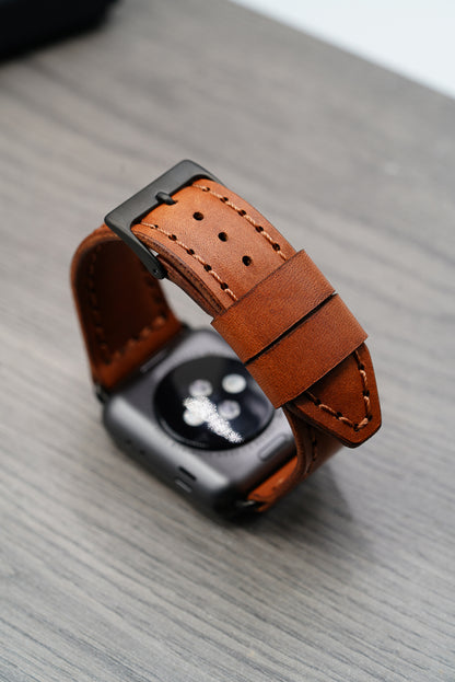 Leather Apple Watch Strap - Handmade - Buck Brown