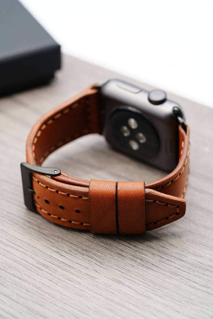 Personalised Brown Leather Apple Watch Strap, 38mm 40mm 41mm 42mm 44mm –  Clapham Boutique