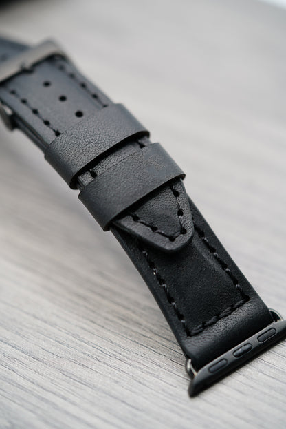 Leather Apple Watch Strap - Handmade - Black