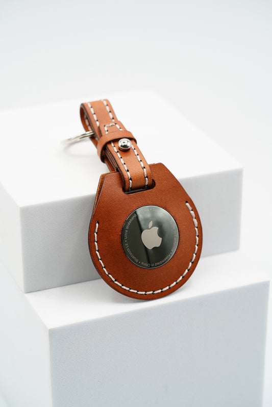 Handmade Leather AirTag Case - Buck Brown (Stitched loop)