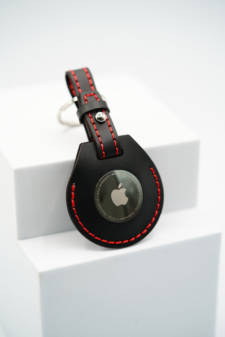 Handmade Leather AirTag Case - Black (Stitched loop)
