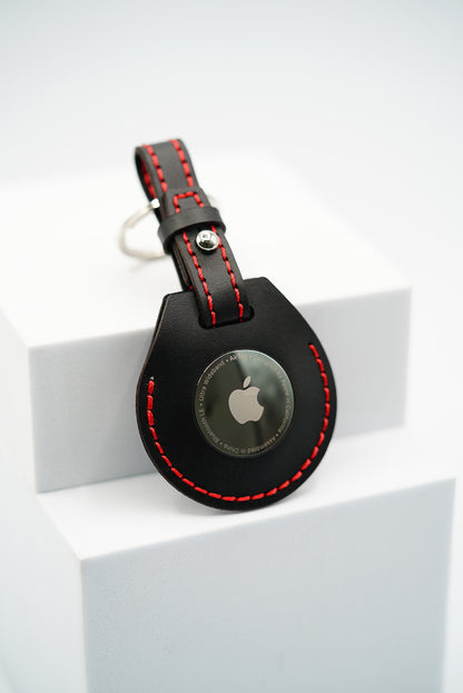 Handmade Leather AirTag Case - Black (Stitched loop)