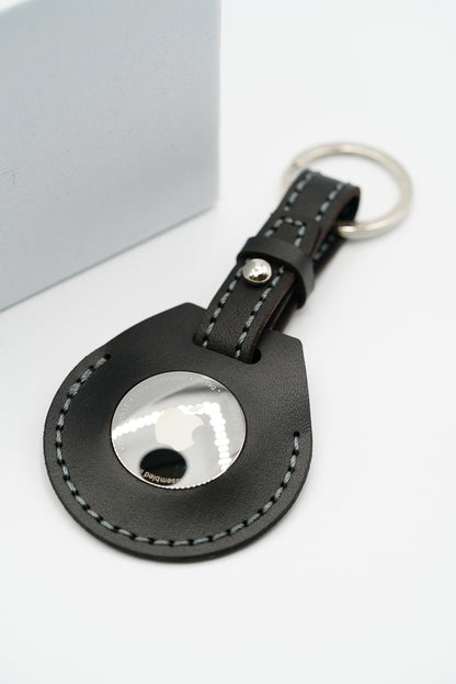 Handmade Leather AirTag Case - Black (Stitched loop)