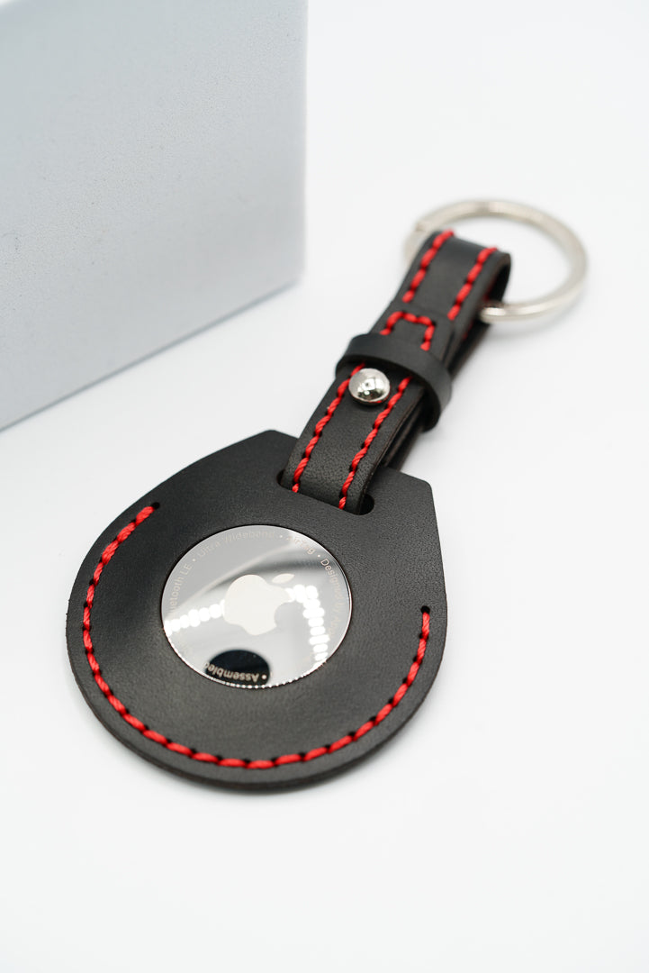 Handmade Leather AirTag Case - Black (Stitched loop)