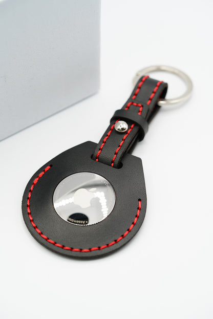 Handmade Leather AirTag Case - Black (Stitched loop)