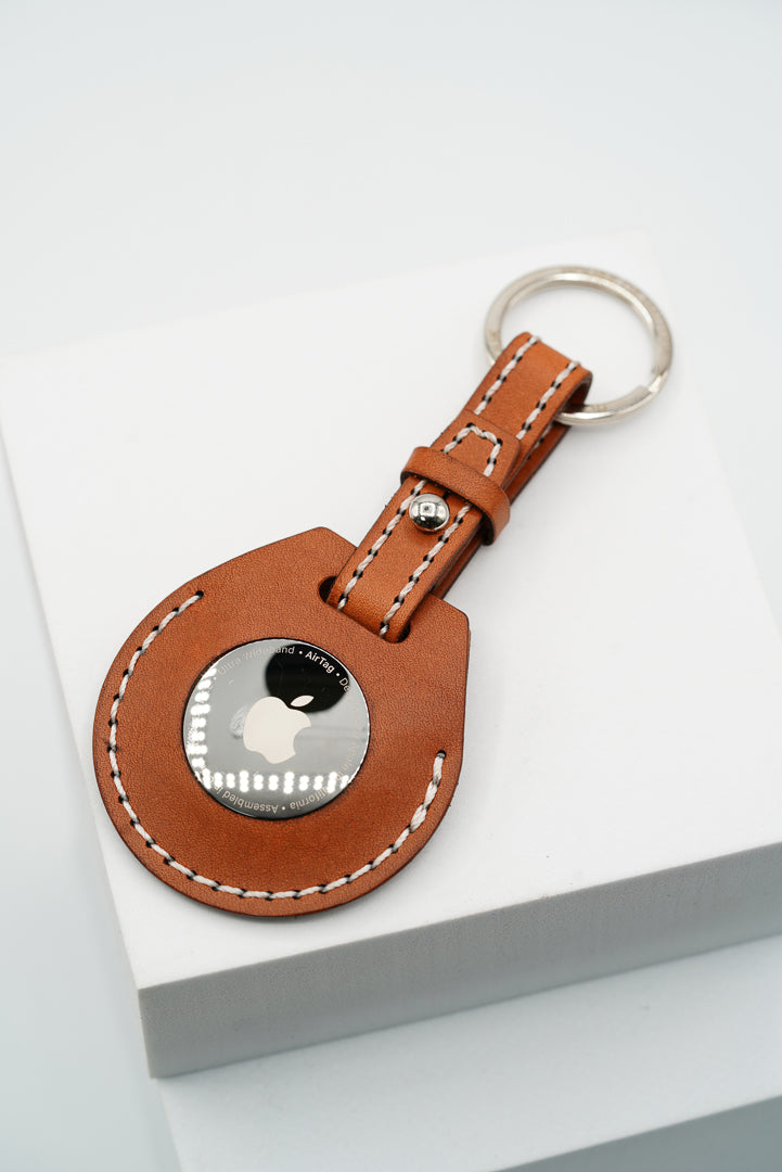 Handmade Leather AirTag Case - Buck Brown (Stitched loop)
