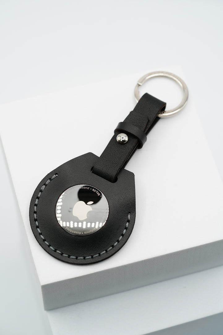 Handmade Leather AirTag Case - Black
