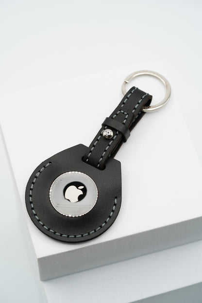 Handmade Leather AirTag Case - Black (Stitched loop)